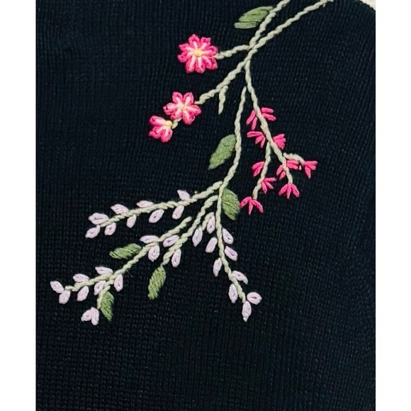 Vintage Black Embroidered Floral Button Ramie Cotton Blend Cardigan‎ Size Small - Picture 9 of 12